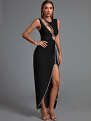 Black Bodycon Crystal Bandage Outfit, ibuyxi.com