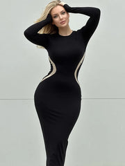 Mozision Elegant Black Long Sleeve Maxi Dress, ibuyxi.com