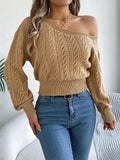 Off Shoulder Long Sleeved Knitted Pullover Sweater