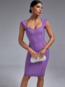 Lilac Purple Bodycon Elegant Scalloped Dress, ibuyxi.com