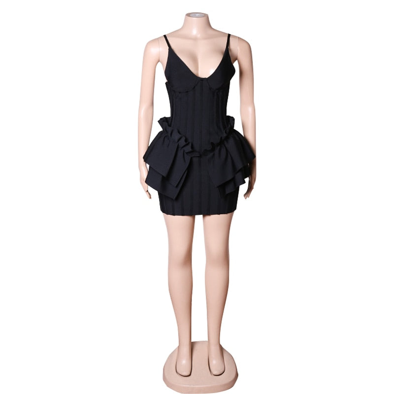 Designer Strap V Neck Bodycon Mini Dress, iBuyxi.com