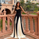 Two Tone Pleated Flare Maxi Dress