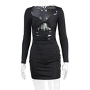Hollow Out Ruched Strapless Full Sleeve Bodycon Party Mini Dress, ibuyxi.com