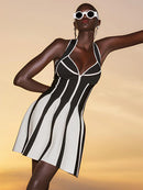 Jacquard Striped Halter Mini Dress