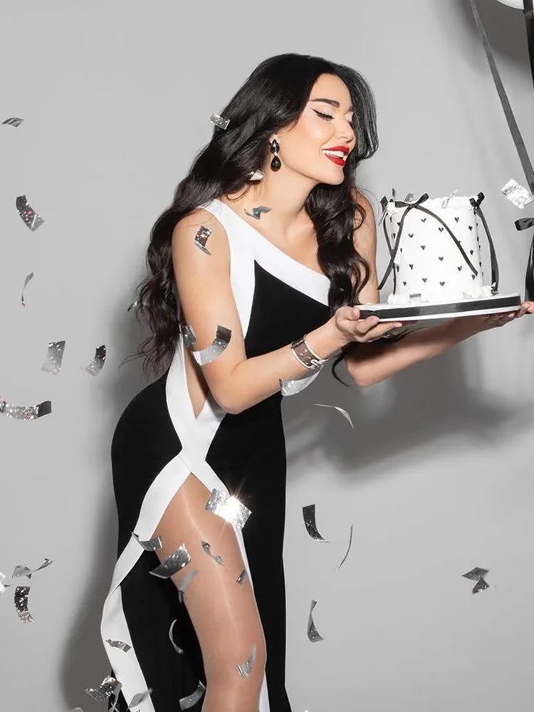 One Shoulder Split Maxi Dress