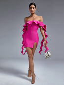 Pink Off Shoulder Bodycon Elegant Outfit, ibuyxi.com