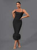 Elegant White Feather Bandage Midi Dress, ibuyxi.com