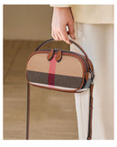 Plaid Round Leather Crossbody Bag
