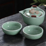Portable Ceramic Travel Tea Set 1 Teapot & 2 Tea Cups, iBuyXi.com