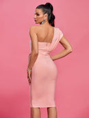 Gorgeous Pink One Shoulder Tie Waist Dress, iBuyxi.com