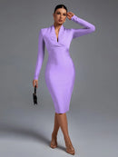 Elegant Draped Long Sleeve Midi Bandage Dress, ibuyxi.com