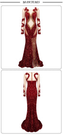 Crimson Sparkle Beaded Chain Maxi Dress