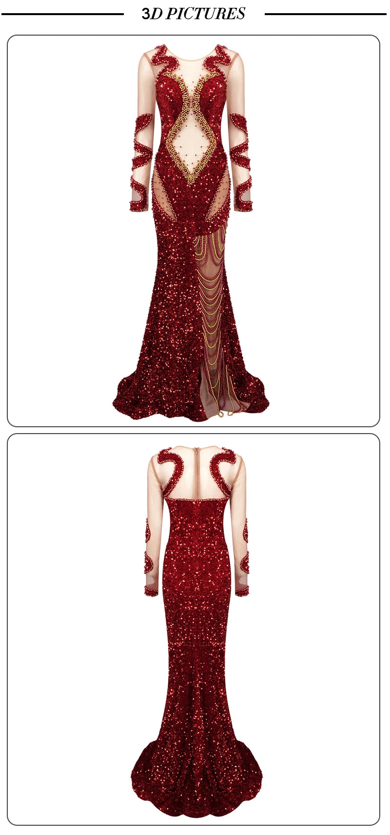 Crimson Sparkle Beaded Chain Maxi Dress