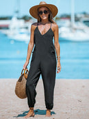 Blue V-Neck Cami Joggers Jumpsuit For Women Sexy Side Pockets Jogger Leg Long Playsuit 2023 Summer Overalls Romper Jumpsuit, ibuyxi.com