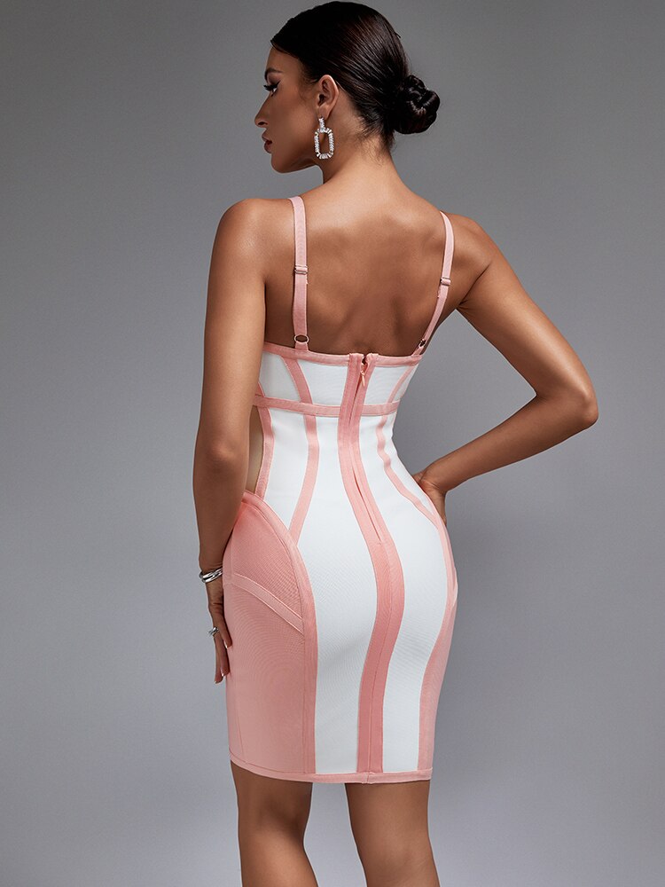 Elegant Pink Mesh Insert Bodycon Dress, ibuyxi.com