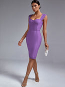 Lilac Purple Bodycon Elegant Scalloped Dress, ibuyxi.com