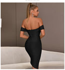 Off-Shoulder Bodycon Evening Runway Midi Dress, ibuyxi.com