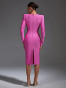 Pink Long Sleeve Midi Bandage Dress, ibuyxi.com