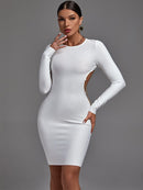 Gorgeous White Long Sleeve Bodycon Elegant Dress, ibuyxi.com