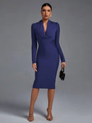 Elegant Draped Long Sleeve Midi Bandage Dress, ibuyxi.com