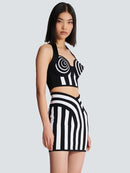 Striped Backless Mini Skirt Set