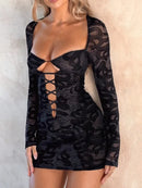 Mozision Autumn New Black Mesh Mini Bodycon Dress, iBuyxi.com