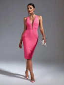 Elegant Pink Backless Midi Bodycon Dress, ibuyxi.com