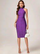 Purple Ribbed Bodycon Midi Bandage Dress, ibuyxi.com