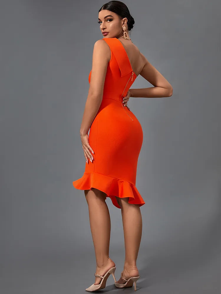 Orange Mermaid Midi Bandage Bodycon Dress, ibuyxi.com