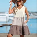 Colorblock Tiered Hem Mini Dress For Women Sexy V-neck Sleeveless Holiday Loose Straight Dress 2023 Summer Female Dress, ibuyxi.com