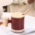 360ml Wooden Handle Mug Ceramic Cup with Lid, ibuyxi.com