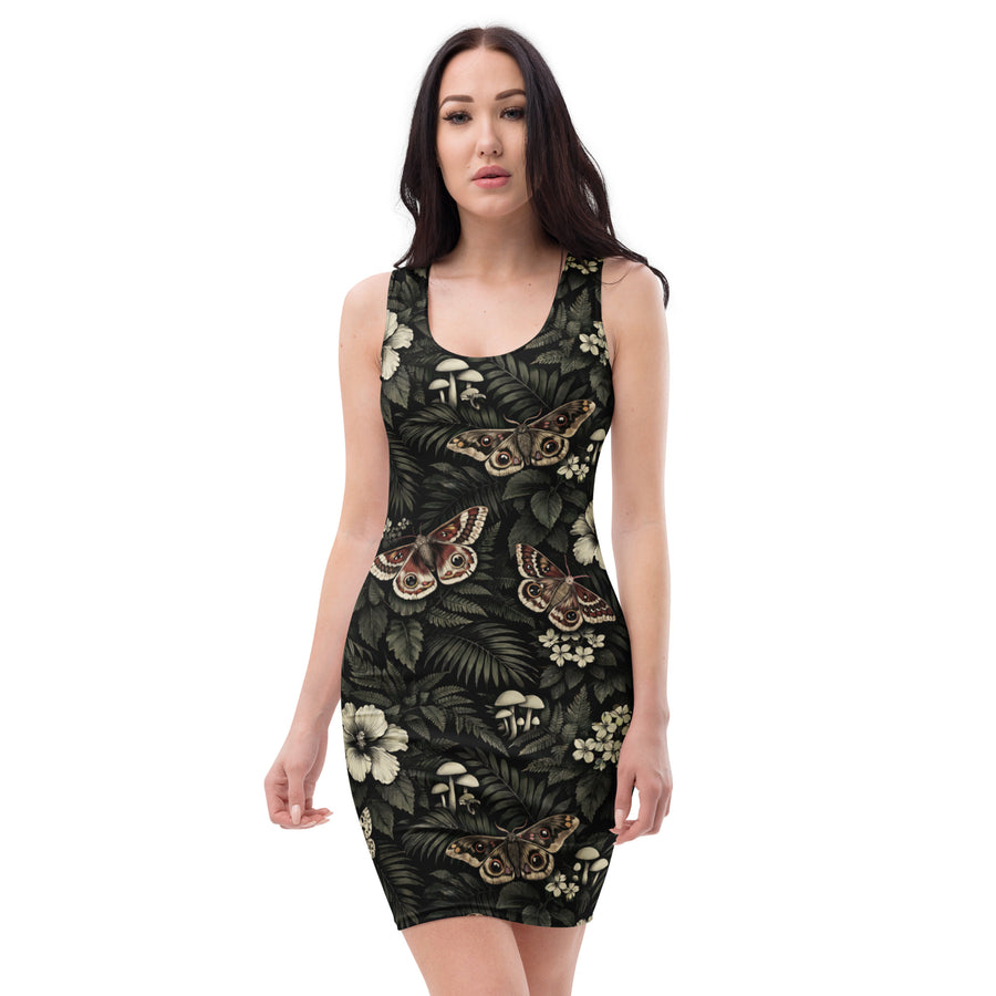 Dark Botanical Bodycon Dress