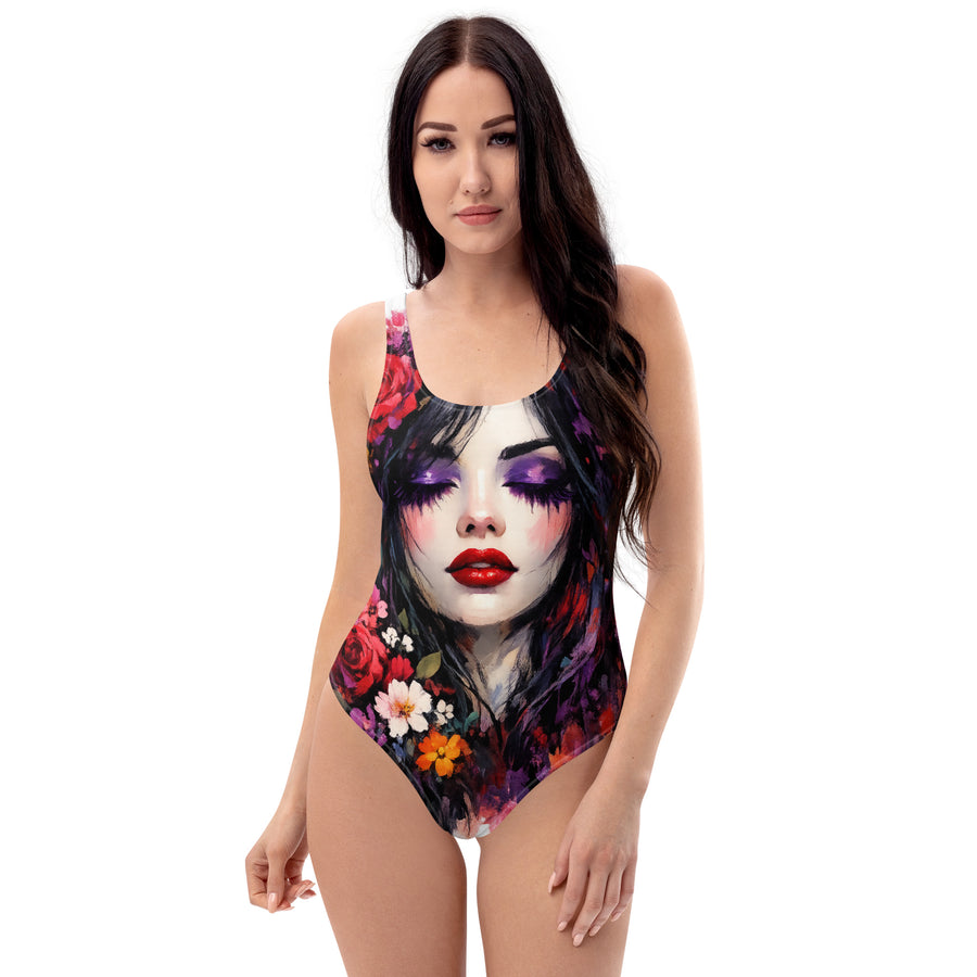 Gothic Femme Floral One-Piece Swimsuit
