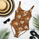 Burnt Umber Daisies One-Piece Swimsuit, iBuyXi.com