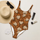 Burnt Umber Daisies One-Piece Swimsuit, iBuyXi.com