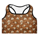 Burnt Umber Daisies Padded Sports Bra, iBuyXi.com