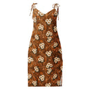 Burnt Umber Daisies Tie-Strap Midi Dress, iBuyXi.com
