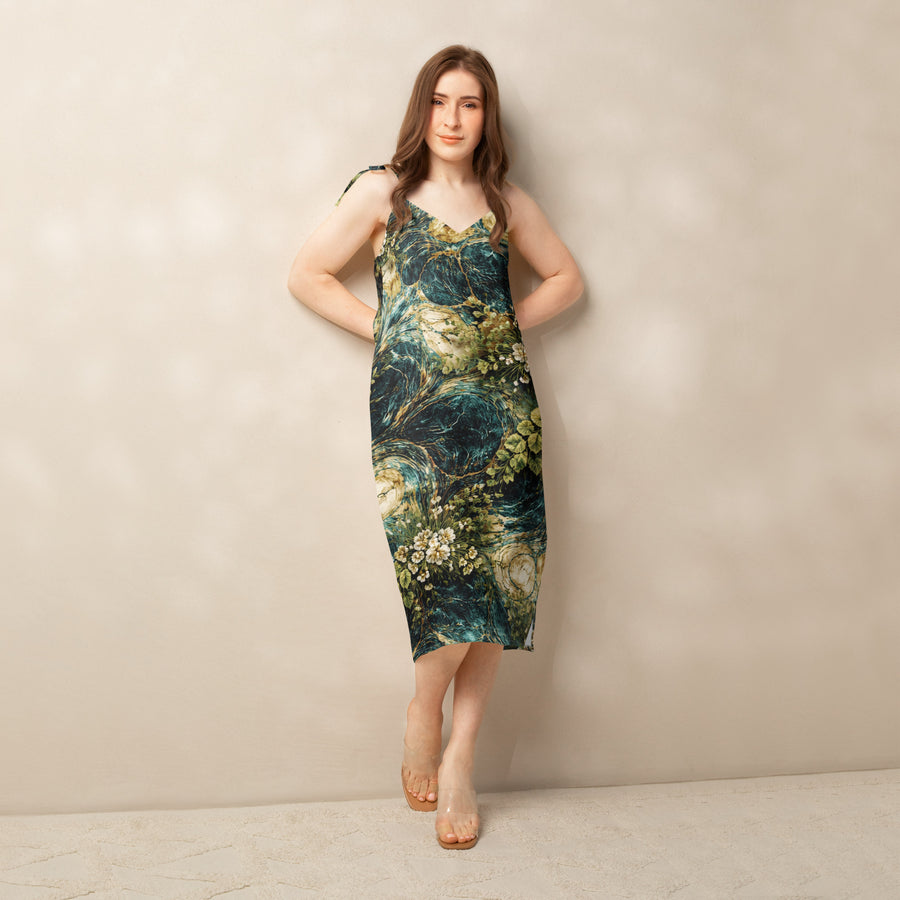 Verdigris Marble Tie-Strap Midi Dress