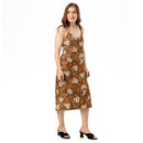 Burnt Umber Daisies Tie-Strap Midi Dress, iBuyXi.com