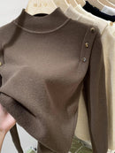 AOSSVIAO 2026 Button Turtleneck Knitted Women Sweater Pullovers Autumn Winter Ba