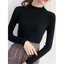 Autumn Winter Mock Neck Women Sweater Vintage Basic Solid Knitted Tops Casual Sl