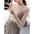 Autumn Winter Mock Neck Women Sweater Vintage Basic Solid Knitted Tops Casual Sl