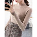 Autumn Winter Mock Neck Women Sweater Vintage Basic Solid Knitted Tops Casual Sl