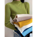 Autumn Winter Mock Neck Women Sweater Vintage Basic Solid Knitted Tops Casual Sl