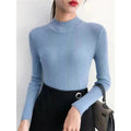 Autumn Winter Mock Neck Women Sweater Vintage Basic Solid Knitted Tops Casual Sl
