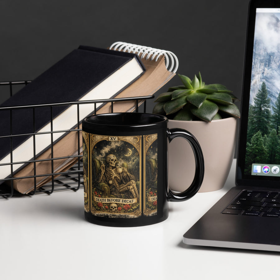 Death Before Decaf Black Glossy Mug