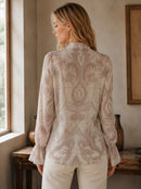 Boho Paisley Print V Neck Flare Sleeve Blouse