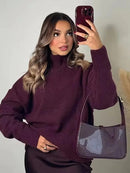 Burgundy Turtleneck Chunky Knit Sweater