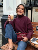 Burgundy Turtleneck Chunky Knit Sweater