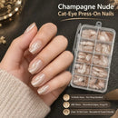 Cat-Eye Press-On Nails, 72Pcs Champagne Nude with Storage Box